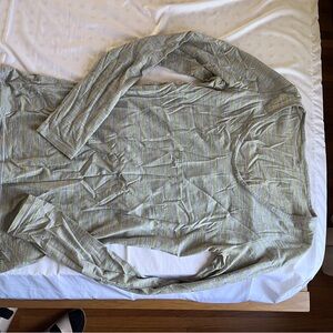100% Merino wool base layer Light Gray with Green Stripes